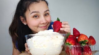 ASMR Strawberry and Whipping Cream Eating Sounds กินสตอเบอรี่กับวิปครีม อร่อยมาก [upl. by Rollet]