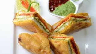 Sandwich Paneer Pakoda  By Vahchef  vahrehvahcom [upl. by Strait]