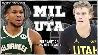 Milwaukee Bucks vs Utah Jazz Full Game Highlights  Feb 4  2024 NBA Season [upl. by Waterer466]