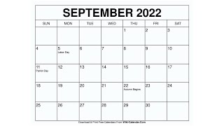 Printable September 2022 Calendar Templates with Holidays  Wiki Calendar [upl. by Helli]