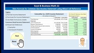 Excel amp Business Math 22 Rate Formula for Common Size Income Statement using Mixed Cell Reference [upl. by Sullivan]