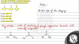 The order of reactivity of phenyl magnesium bromide with the following compounds is\n [upl. by Boris]