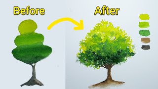 Easy tree watercolor painting tutorial for beginners  easy technique [upl. by Habeh284]