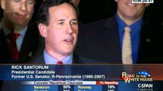 Rick Santorum Missouri Minnesota amp Colorado Victory Speech CSPAN [upl. by Adiasteb]