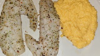 Super Quick amp Easy Healthy Five Minute Mothers Day Supper Oven Baked White Perch  Fish and Grits [upl. by Elyrpa]