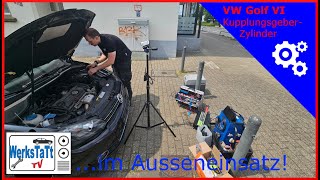 ►VW Golf 6◄ Kupplungsgeberzylinder wechseln  WERKSTATTTV IM AUSSENEINSATZ ◢WERKSTATTTV◣ [upl. by Chadwick]