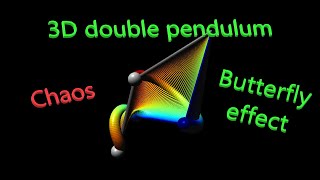 100 chaotic double pendulums in 3D  butterfly effect [upl. by Drofhsa]