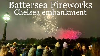 Battersea Park Fireworks display from Chelsea Embankment Riverside 🎆London River Thames [upl. by Glynn]