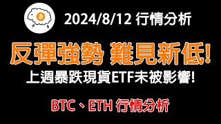 反彈強勢 難見新低 上週暴跌現貨ETF未被影響 20240812 BTC、ETH行情分析建議15倍速 [upl. by Shargel]