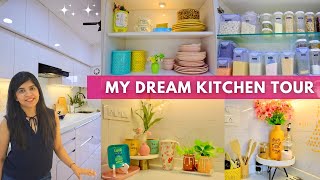 MyDreamKitchen Tour  Indian Modular Kitchen  Entire White Kitchen Makeover [upl. by Ongun581]