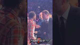 Devin Haney amp Eddie Hearn HEATED EXCHANGE at AJ vs Dubois fight [upl. by Acireed]