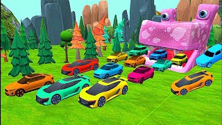 Colors Racing Cars Crossing Fountain Transfiguration vehicles 3D Game 2024 [upl. by Alleb]