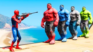 GTA 5 Water Ragdolls Spiderman vs Red Hulk vs Blue Hulk vs Green Hulk Jumps Fails Funny Moments [upl. by Ainaled]