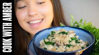 Creamy Risotto with Mushrooms Spinach and Goat Cheese  Cook With Amber [upl. by Nosraep]