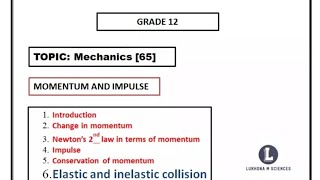 Lesson 6 ELASTIC AND INELASTIC COLLISIONS  GRADE 12 [upl. by Elehcin]