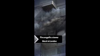 Fire engulfs a tower block in London [upl. by Casanova579]