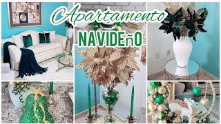 DECORACION NAVIDEÑA DE SALA  COMEDOR  COCINA 2022  DECORA CONMIGO ESTE APTO EN VERDE Y DORADO🎄 [upl. by Adrea]