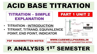 Acid Base Titration  Titration  Introduction  Part 1 Unit 2  Pharmaceutical Analysis 1 Semester [upl. by Yrhcaz]