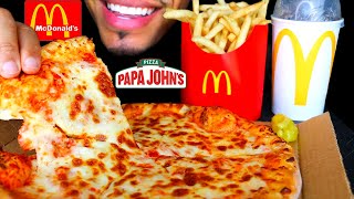 ASMR  PAPA JOHNS CHEESIEST CHEESE PIZZA MCDONALDS OREO MCFLURRY FRENCH FRIES  EATING SHOW NO TALK [upl. by Stepha472]