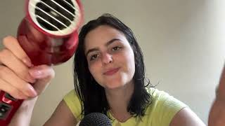 ASMR RP HIDRATAÇÃO NO SEU CABELO com sons de água creme e secador [upl. by Anora]