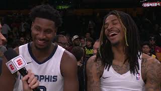 Ja Morant and Jaren Jackson Jr WalkOff Interview  Grizzlies vs Lakers [upl. by Arakal701]