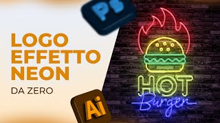 Logo con effetto NEON in Illustrator e Photoshop Tutorial Mockup [upl. by Baker]