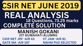 CSIR NET JUNE 2019 REAL ANALYSIS COMPLETE SOLTUION [upl. by Hutson]