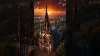 Epic Sunset  Aerial View  Gothic Architecture  Digital Art [upl. by Notsecnirp]