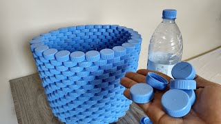 LAUNDRY BASKET FROM PLASTIC BOTTLE CAP  Very Easy DIY Plastic Recycle Ideas  Arts amp Crafts [upl. by Darline106]