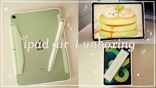 ipad air 4 unboxing green  accessories 🌱 [upl. by Bonine]