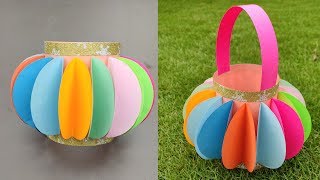 How to Make Lantern with Color Paper  Fancy Paper Lantern Making DIY [upl. by Koenig]