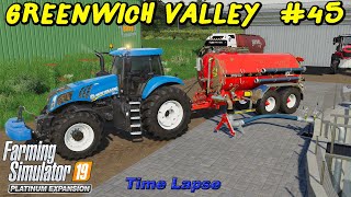 Spreading Digestate amp Manure Sowing Oat Cultivating  Greenwich Valley 45  FS19 4K TimeLapse [upl. by Aksehcnarf]