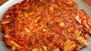 Two kinds of kimchi pancakes Kimchijeon 김치전 [upl. by Dnaltruoc]