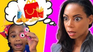 McDonalds Drive Thru Prank Pretend Play Kids Happy Meal Toy  Hypnotize Mommy [upl. by Selyn885]