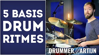 De 5 Belangrijkste Basis Drum Ritmes  Drumles van DrummerMartijn [upl. by Leahcimed969]