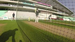 Kevin Pietersen SMASHES GoPro camera in the nets at the Kia Oval [upl. by Nylssej]