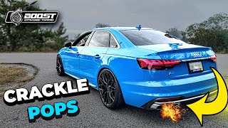 HOW TO GET CRACKLE POPS Audi A4 B9 Stage 1 Tune  Low Medium High Settings [upl. by Aramois]