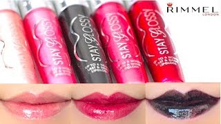 Rimmel Stay Glossy Lipgloss Swatches on Lips 5 colors [upl. by Marjy]