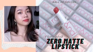 Eng CC Swatch amp Review Full 20 Colors ROMAND ZERO MATTE LIPSTICK  Trang [upl. by Atirres65]