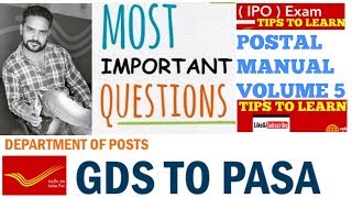 Most important questions Postal manual volume 5 for ipo exam and gds to pa  lgo exam in hindi [upl. by Harness]