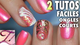 2 Tutos nail art facile ongles courts en gel pour pose salon rapide [upl. by Pollyanna]