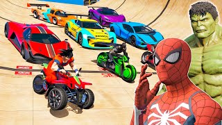 VÁRIOS DESAFIOS DE MOTOS CARROS JETSKI com HOMEM ARANHA e SUPERHERÓIS GTA V  IR GAMES [upl. by Innej]