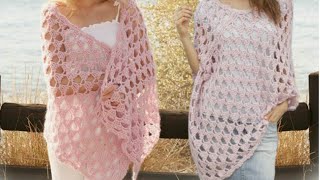 شال كروشيه مستطيل رقيق وبسيطcrochet shawl [upl. by Stoneman]