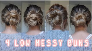 4 WAYS TO DO A LOW MESSY BUN EASY LONG amp MEDIUM HAIRSTYLES [upl. by Row]