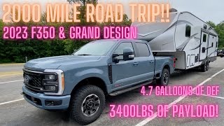 2023 Ford F350 2000 mile 5th wheel towing trip MPGs and DEF use fordtrucks granddesignrv [upl. by Namzed]