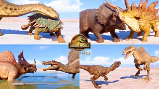 ALL MIXED SOCIAL ANIMATIONS OF DINOSAURS IN SECRET SPECIES PACK JURASSIC WORLD EVOLUTION 2 [upl. by Adnuahsar]