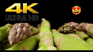 Green asparagus vegetable macro close up  4k video hdr [upl. by Eyahs]