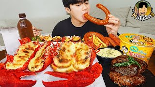 ASMR MUKBANG 직접 만든 치즈 대왕 랍스타 먹방 불닭볶음면 소세지 스테이크 FIRE NOODLES amp CHEESE LOBSTER EATING SOUND [upl. by Rosinski]