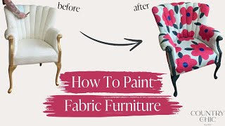 How To Paint A Fabric Chair  Upholstered Furniture Painting Tutorial with a Bold Flower Pattern [upl. by Ttekcirc]