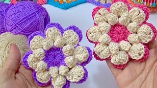 Flores Tejidas a crochet Para decorar Gorros Diademas Ligas [upl. by Cottle]